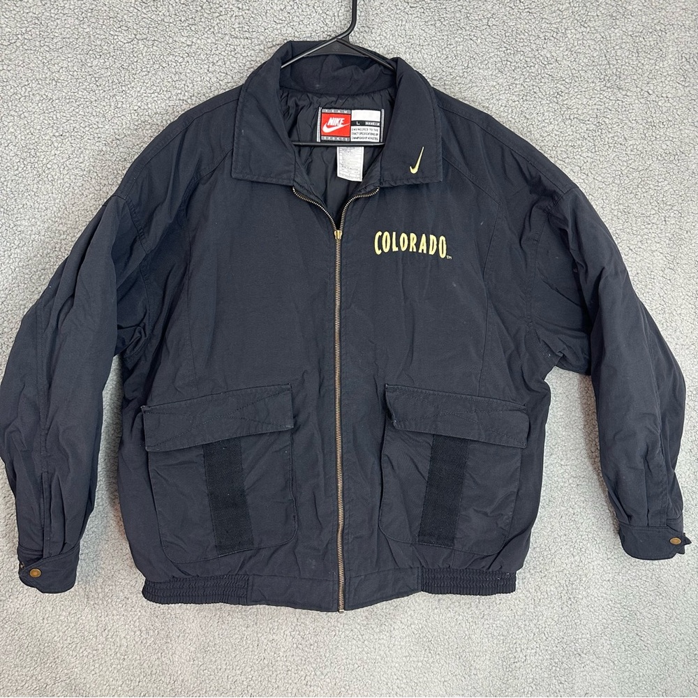 Nike Vintage Colorado Buffalo‎ Full Zip Black Bomber Jacket Mens size Large